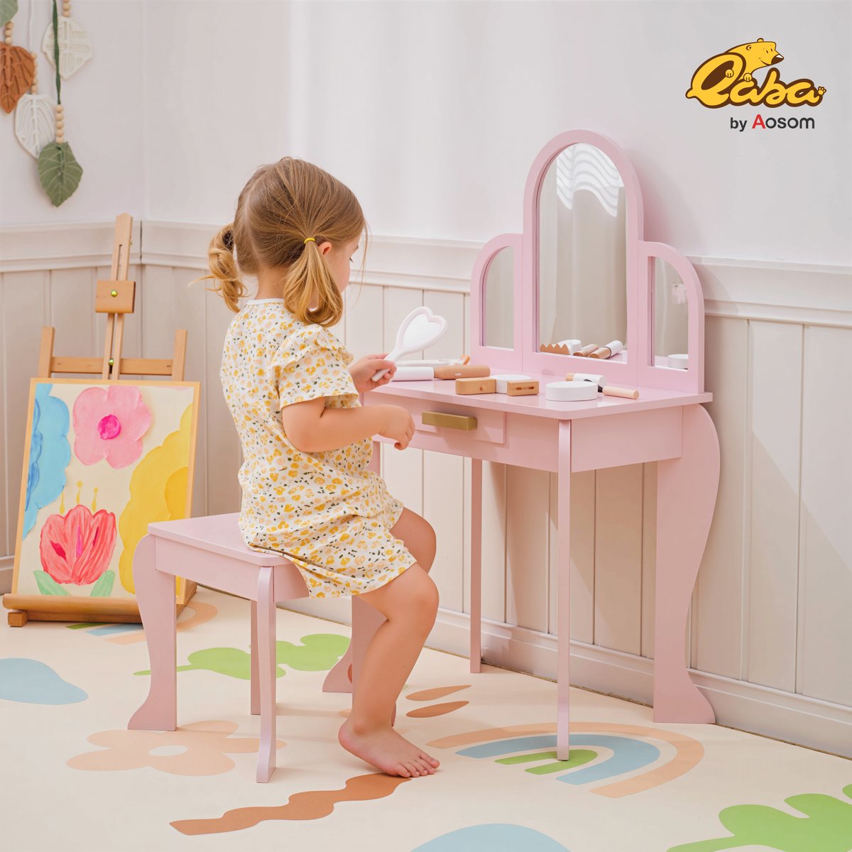 Ensemble de coiffeuse pour enfants MDF Rose rose, HOMCOM