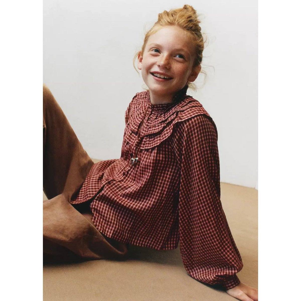 Chemise à carreaux volantée rouge, MANGO KIDS