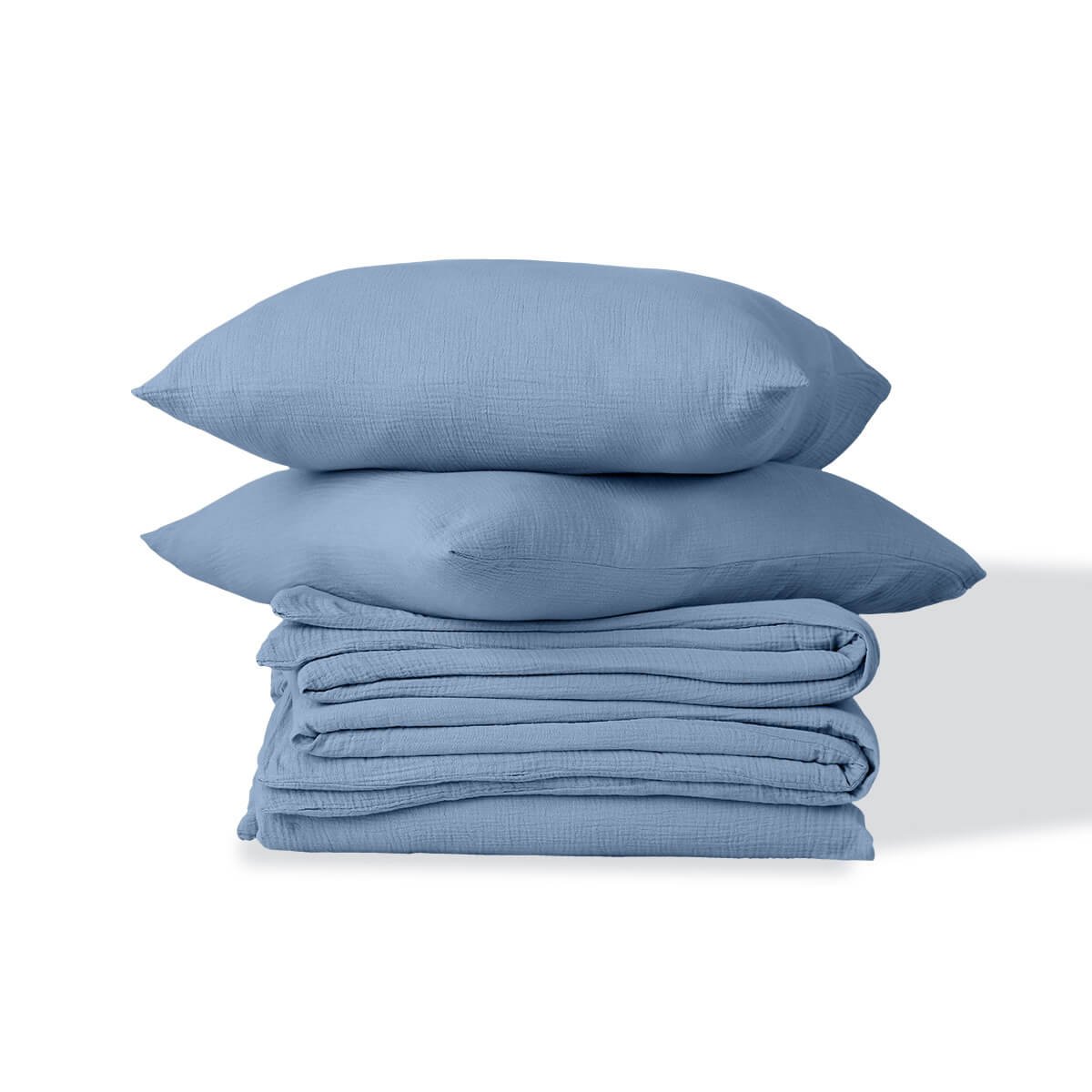 Parure + taies 50x70 gaze de coton ALMA Made in Europe bleu, FEBRONIE
