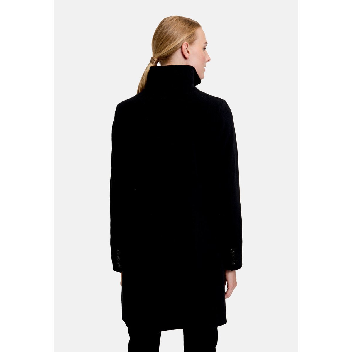 Manteau en laine à col droit noir, GIL BRET