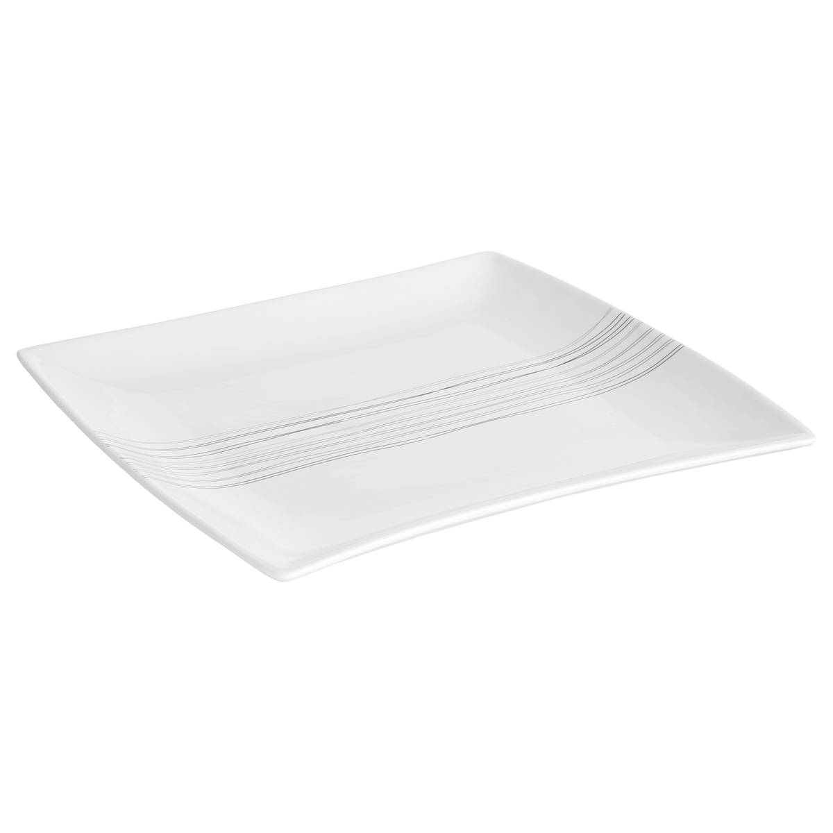 Lot de 6 assiettes à dessert carrées en céramique LIGNES blanc, SECRET DE GOURMET