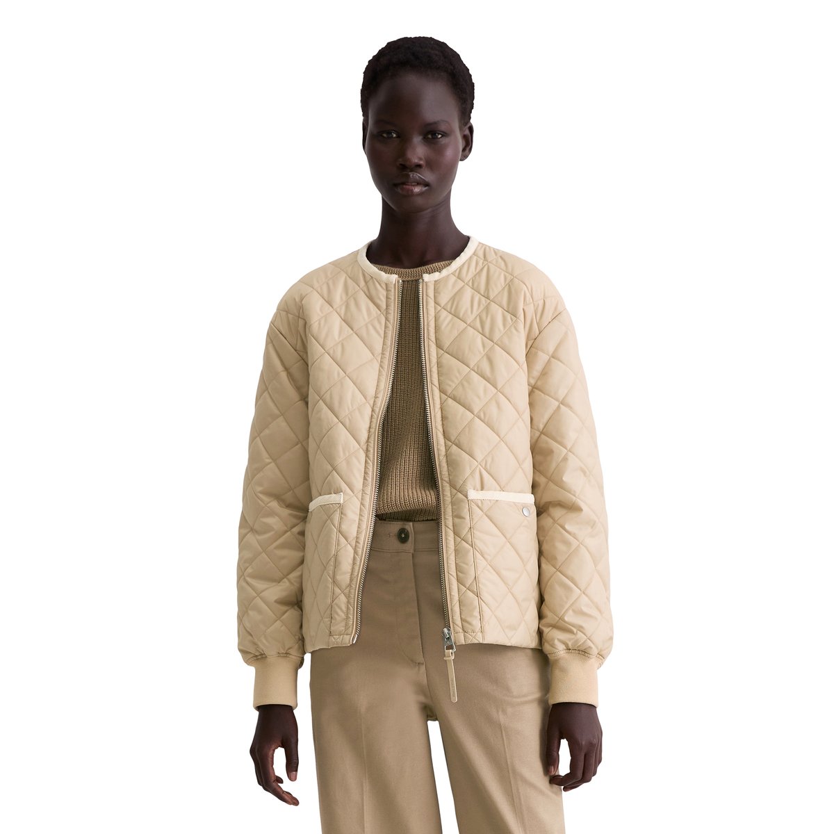 Veste matelassée sans col relaxed en polyester recyclé beige, MARC O'POLO