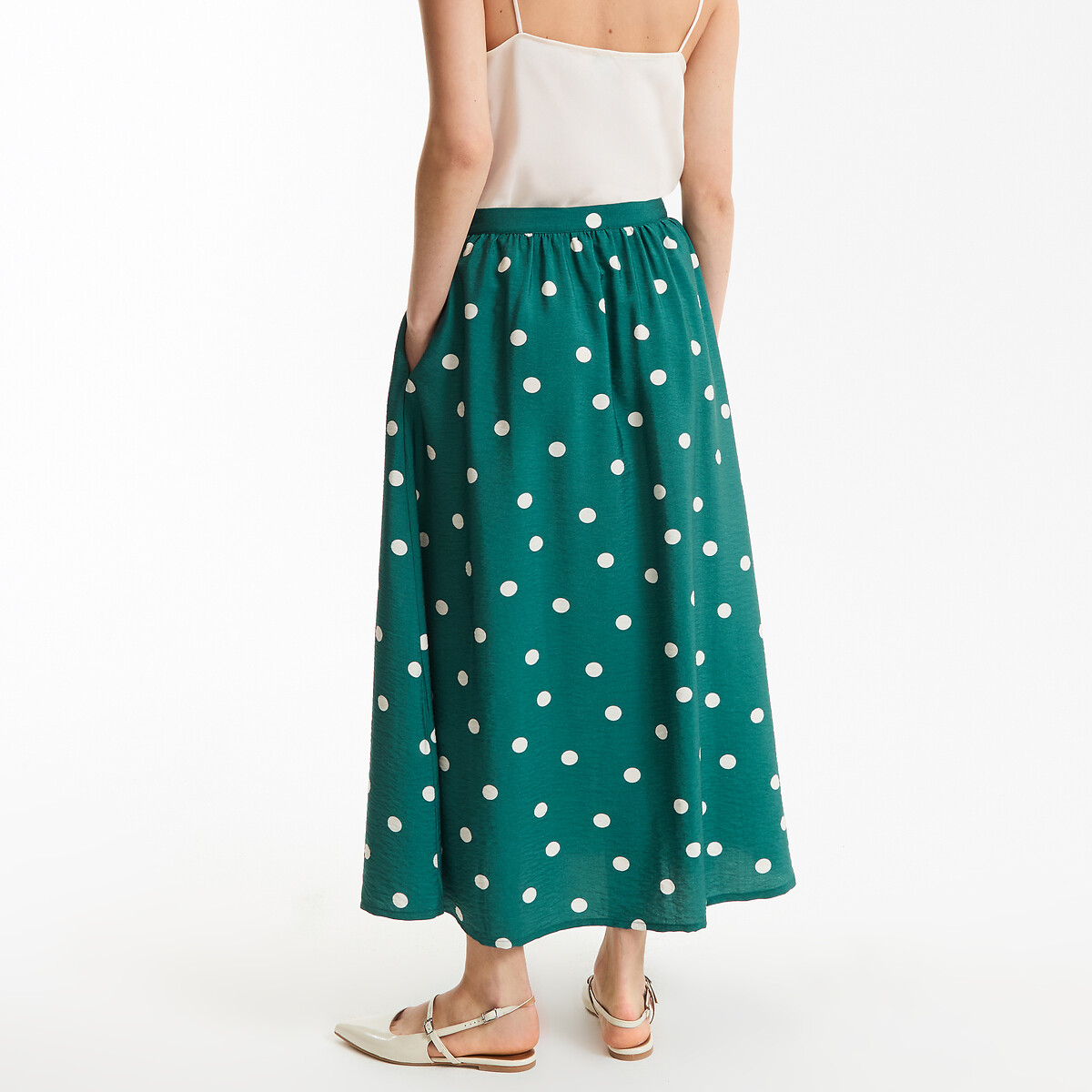 Jupe longue fluide imprimé pois imprimé pois fond vert, LA REDOUTE COLLECTIONS