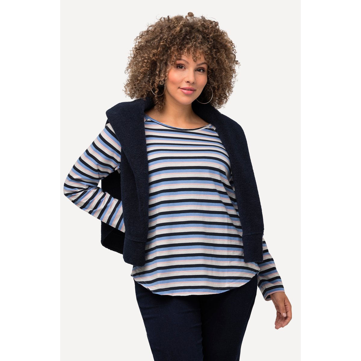 T-shirt à rayures et manches longues. Col marine, ULLA POPKEN