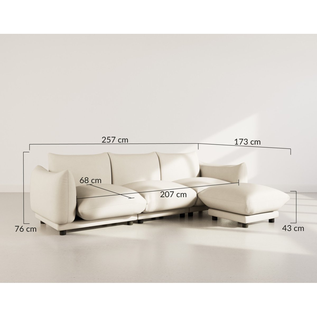 Canapé modulable d'angle velours texturé, JEANNE beige, BEST MOBILIER