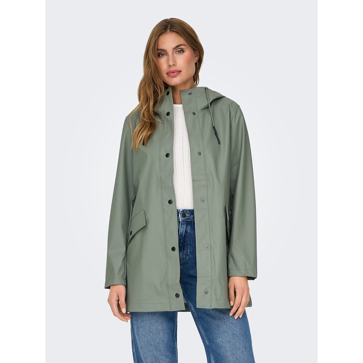 Manteau mi-long à capuche vert, ONLY