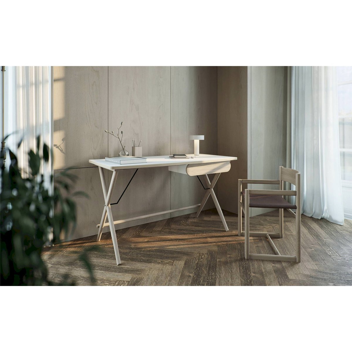 Bureau 1 tiroir collection MATCH blanc et chêne clair, RECOLLECTION