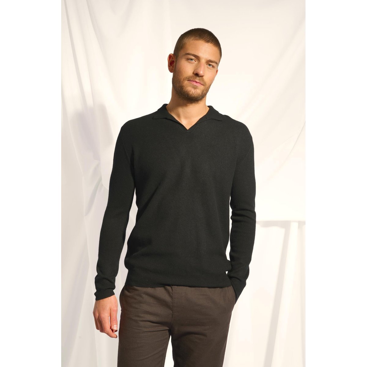 Pull Col Polo Ouvert Noir Noah noir, JUST CASHMERE
