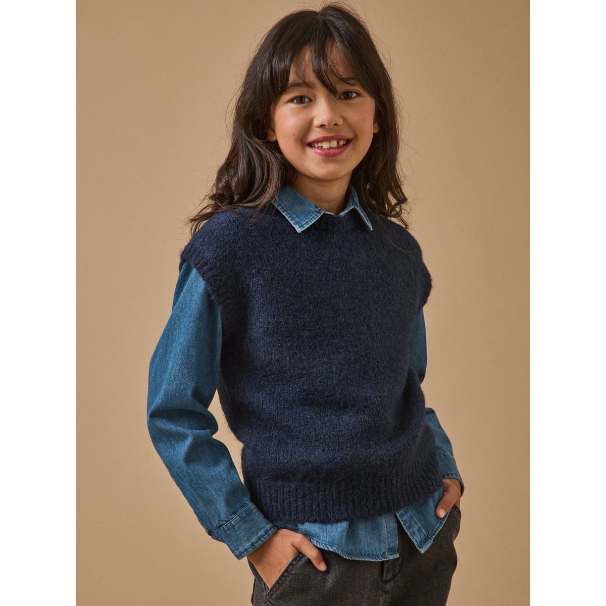 Pull sans manches laine et alpaga marine, CYRILLUS