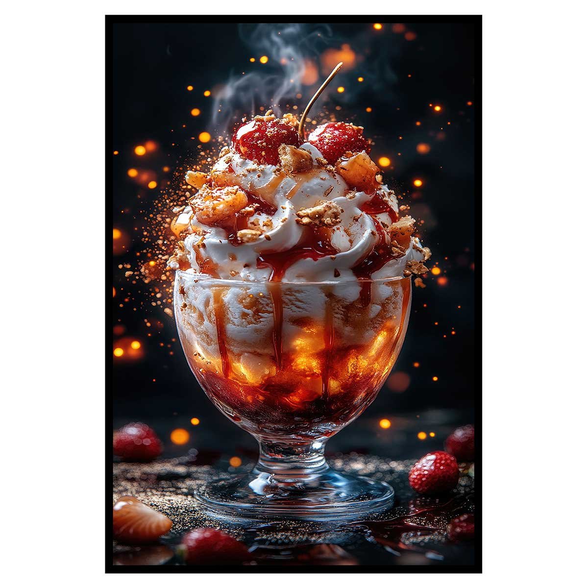 Affiche encadrée dessert gourmand artistique affiche + cadre en métal - noir, HEXOA