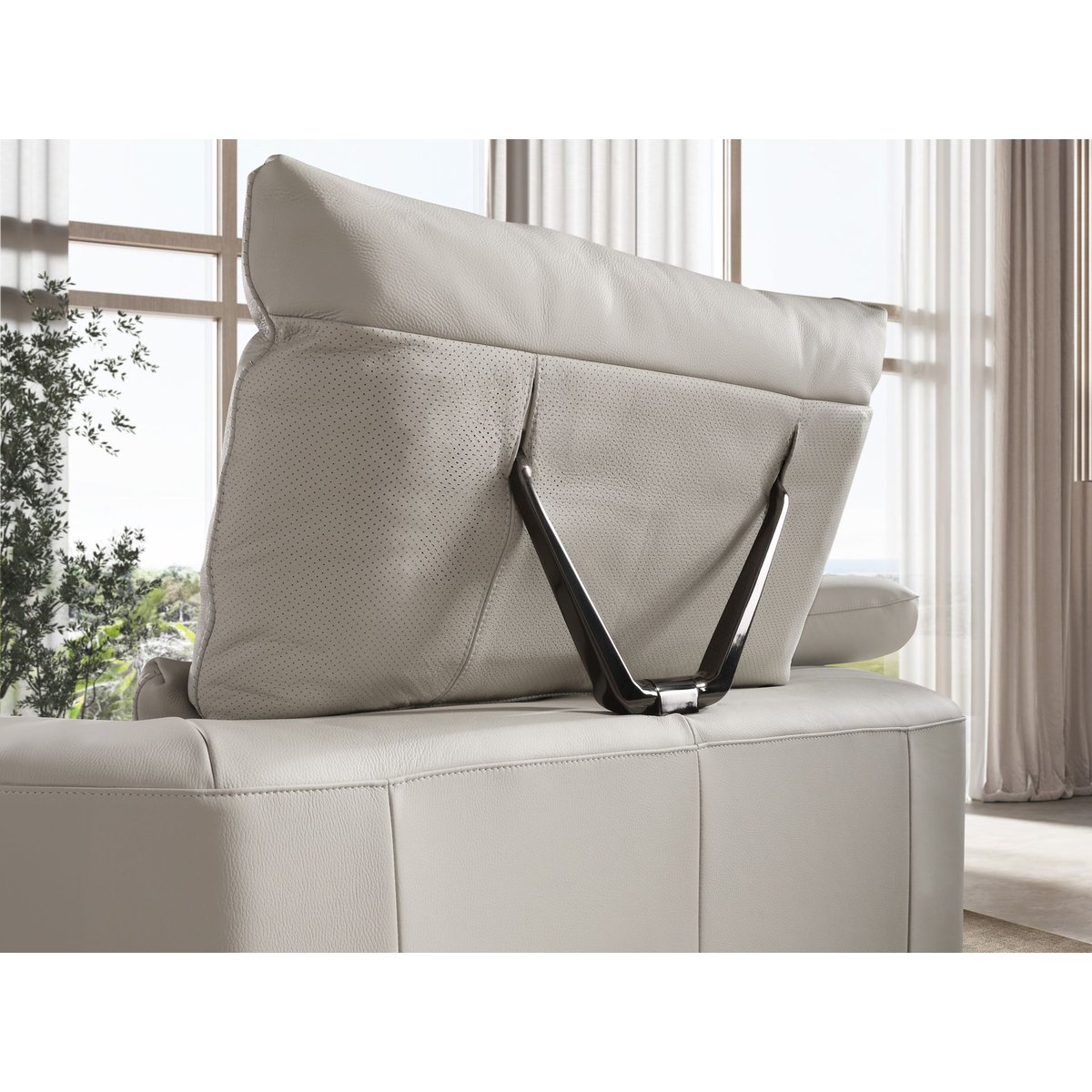 Canapé d'angle en cuir gris clair | acier foncé, ANGEL CERDA