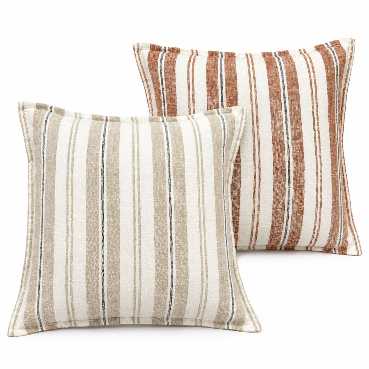 Housse de coussin  recto-verso 100% coton rayures tapissier LOURMARIN - QABANE beige, HOME MAISON