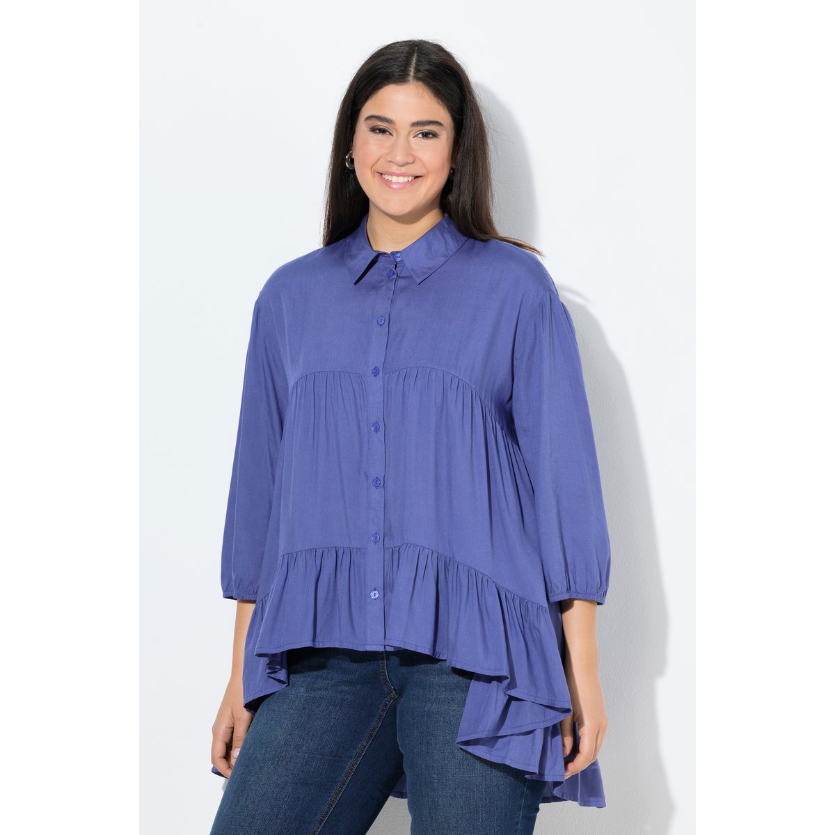Chemisier évasé à col chemise et manches 3/4 lavande, ULLA POPKEN