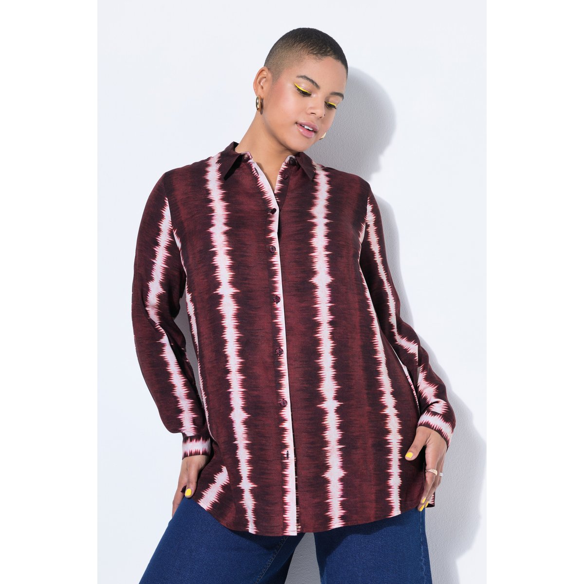Chemisier à manches longues, rayures batik aubergine, STUDIO UNTOLD