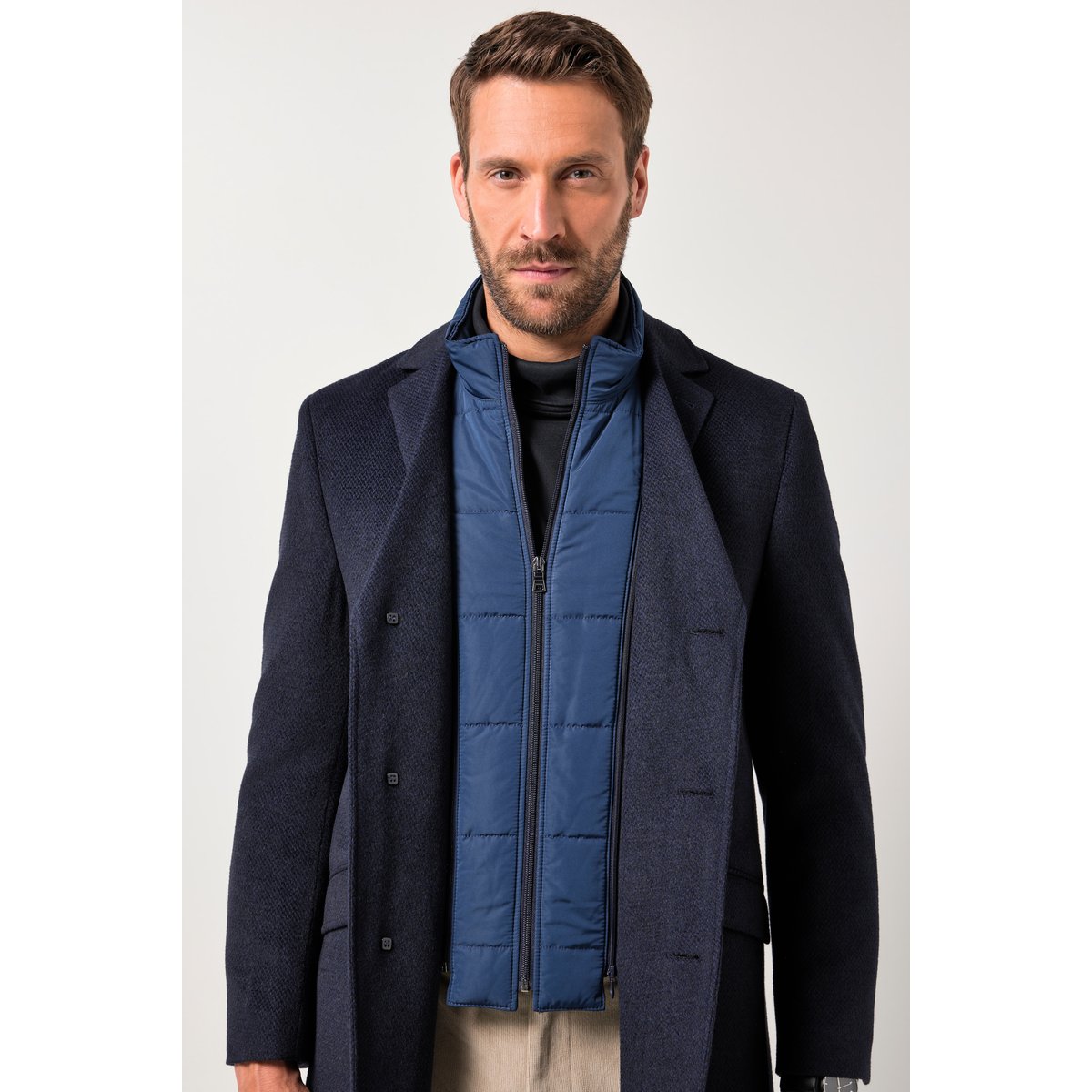 Manteau en laine mélangée bleu marine, JP1880