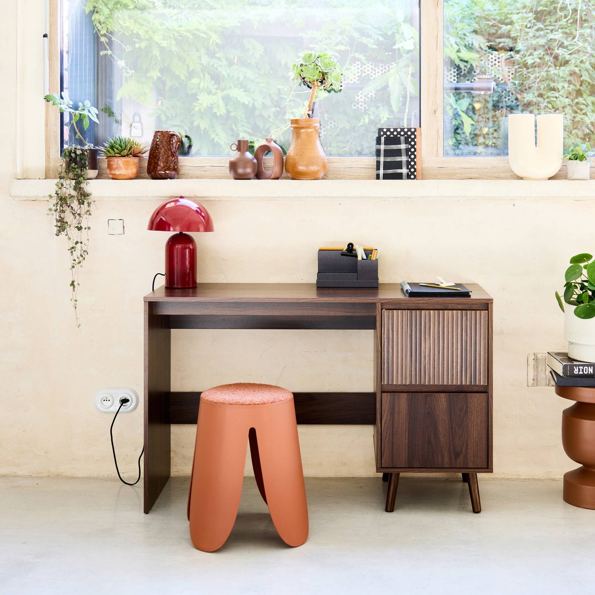 Bureau scandinave décor bois 2 tiroirs LINEAR naturel, SWEEEK
