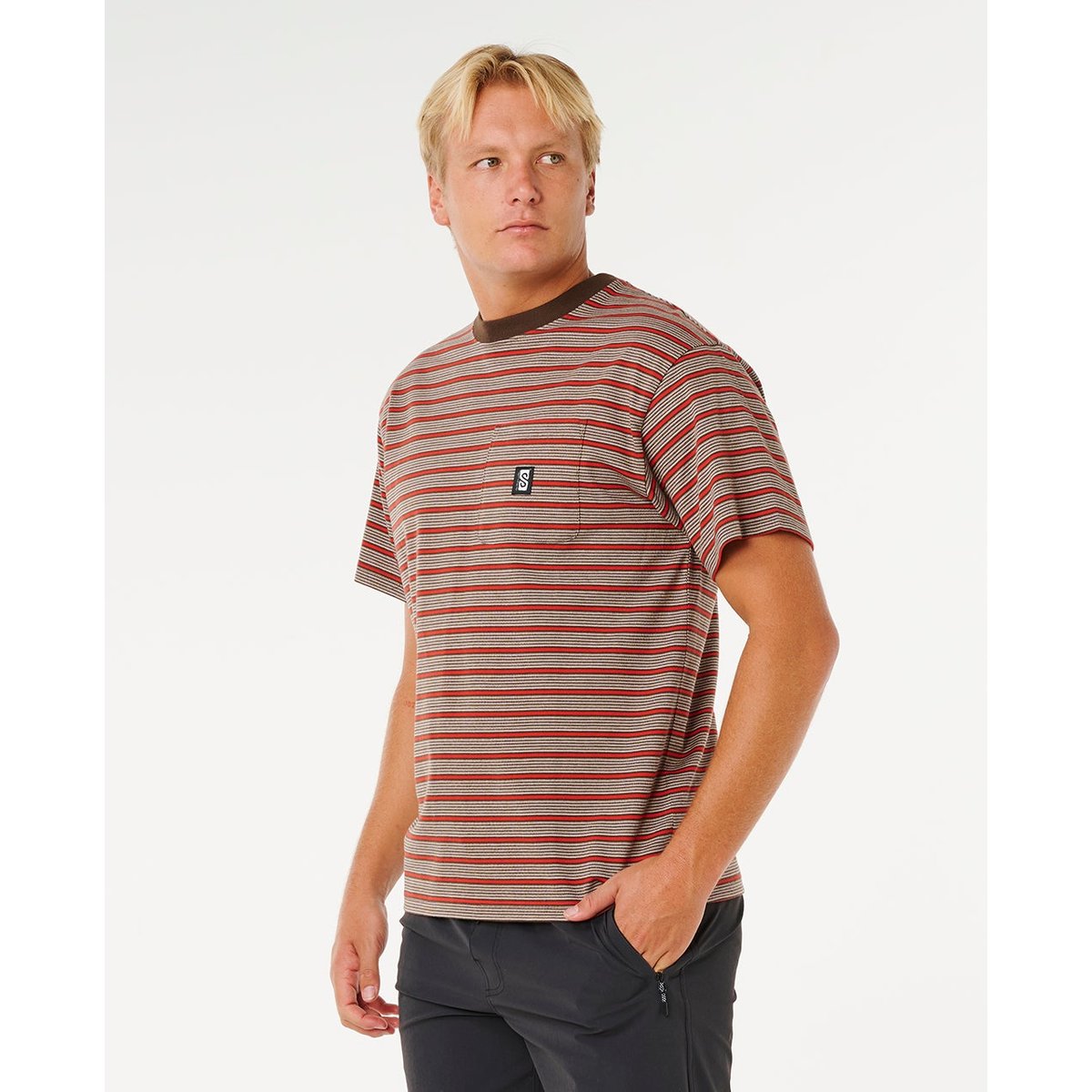 T-shirt à manches courtes à rayures SEARCH café, RIP CURL