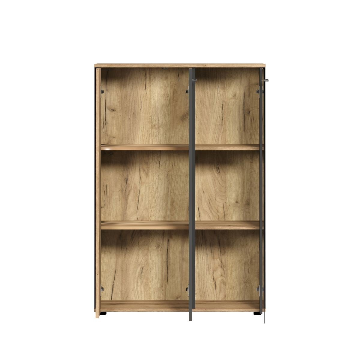 Rangement vitré 2 portes dont une avec verre trempé L90cm - Esteban gris anthracite, CALICOSY