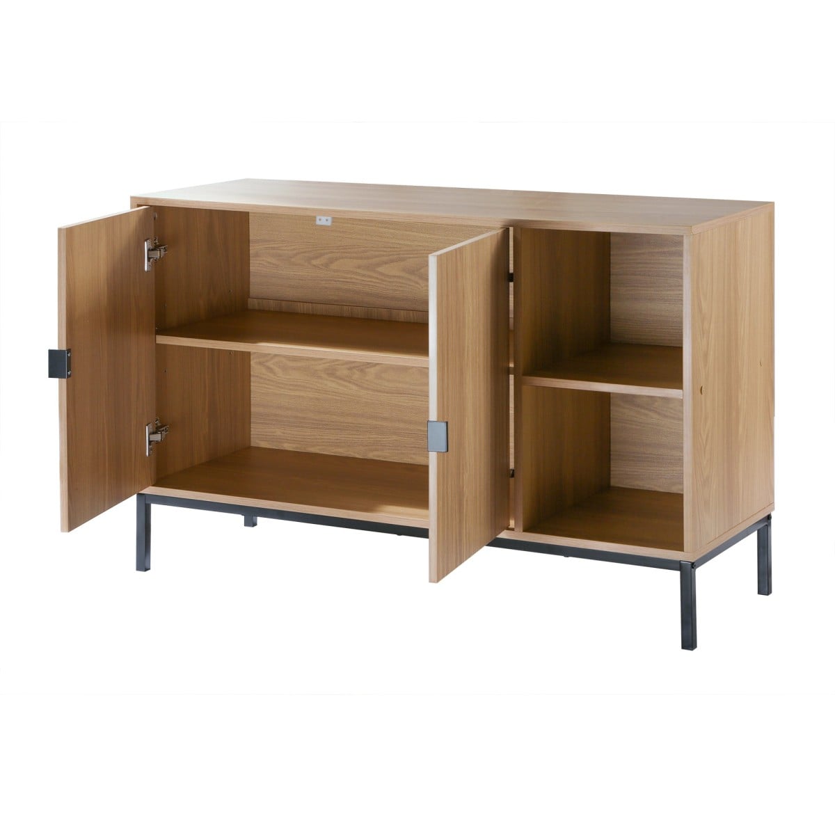 Buffet 2 portes 2 niches ouvertes effet bois rainuré L110 cm - TARA bois clair, CALICOSY
