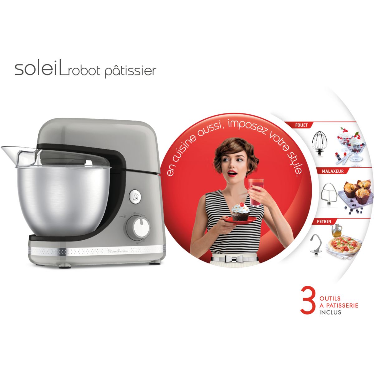 Robot pâtissier soleil pepper QA250E10 gris, MOULINEX