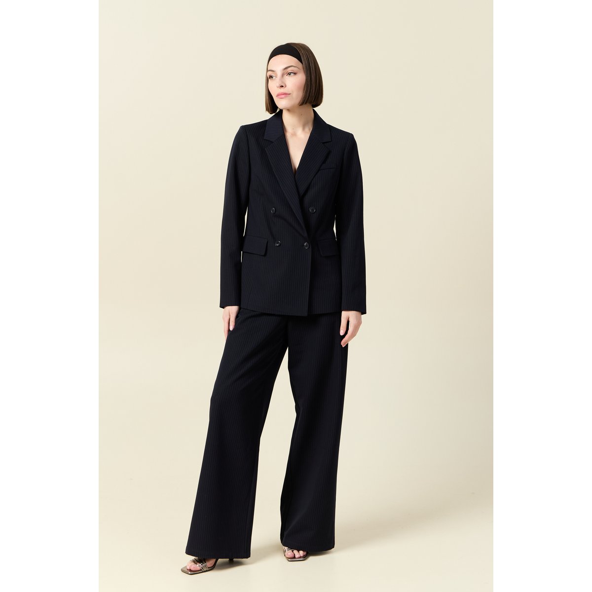 Blazer manches longues col tailleur bleu marine, BONOBO