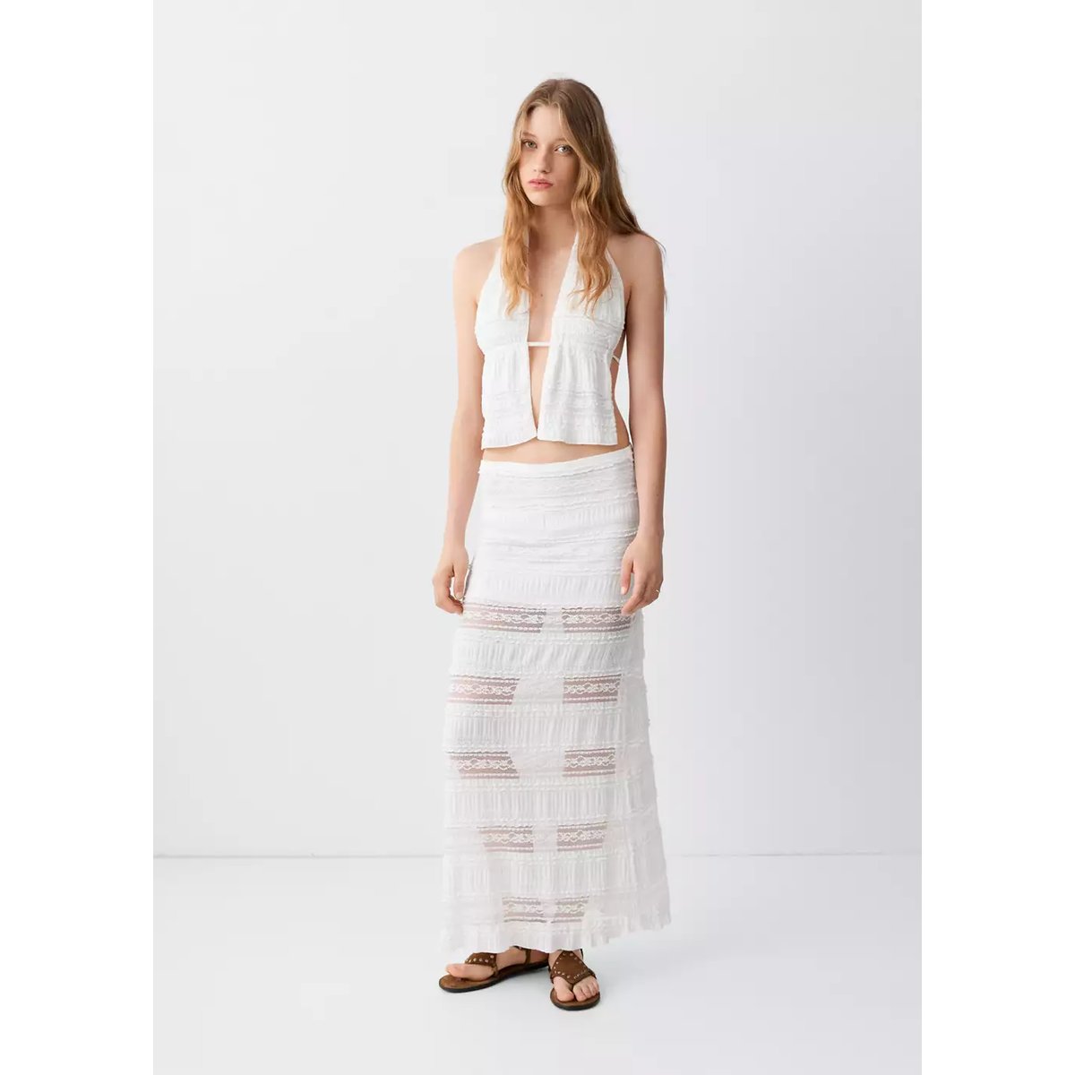 Jupe longue dentelle blanc, MANGO TEEN