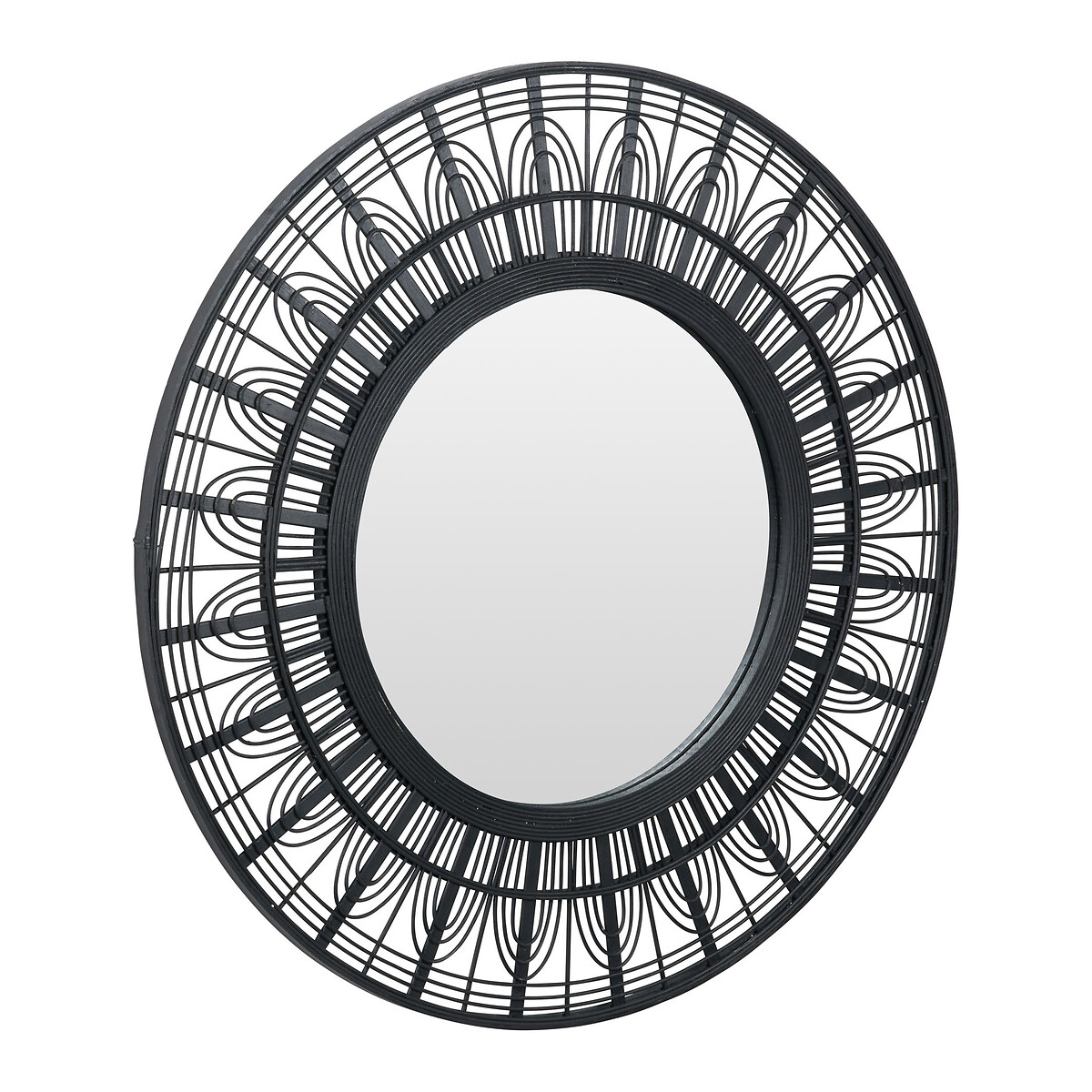 90cm Black Bamboo Frame Round Wall Mirror black, SO'HOME
