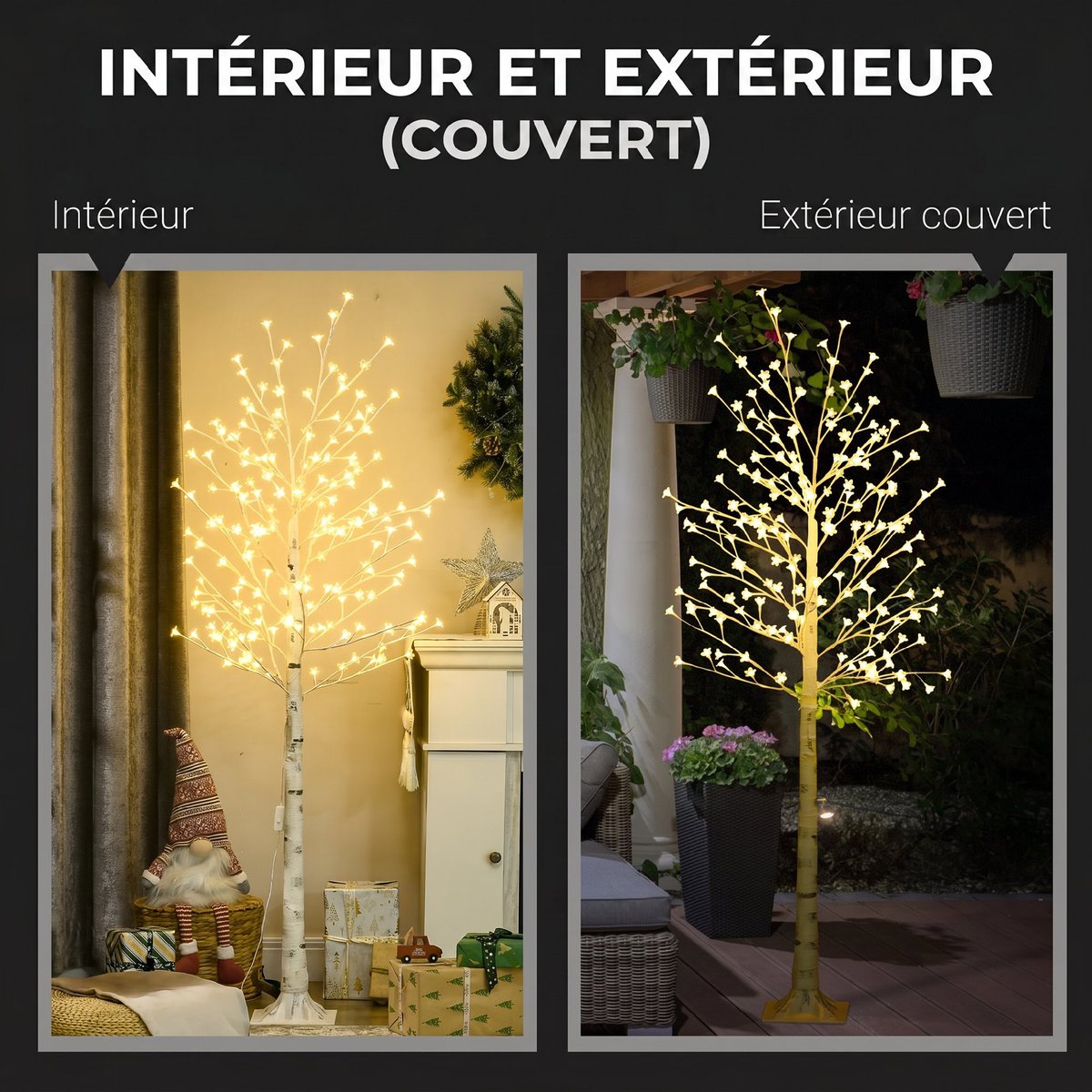 Arbre illuminé Plastique Blanc blanc, HOMCOM
