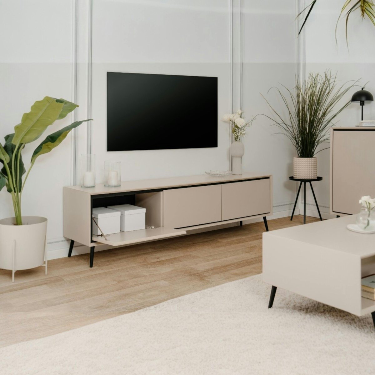Meuble TV taupe 3 portes abattantes AVIO beige, PIER IMPORT