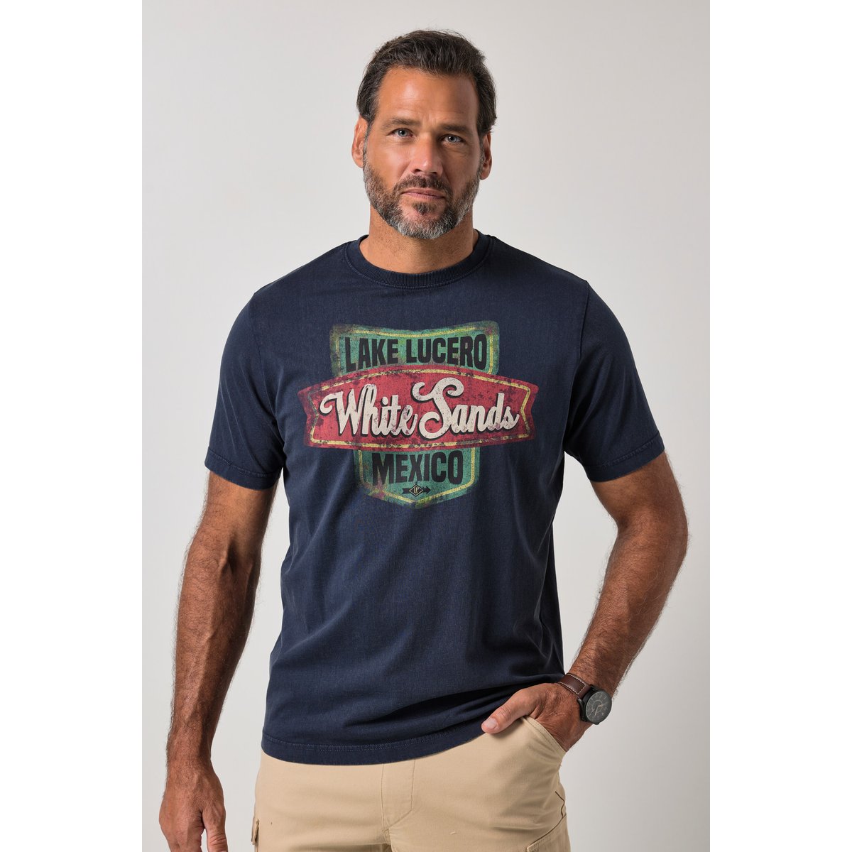 T-shirt à manches courtes et imprimé sur bleu marine, JP1880