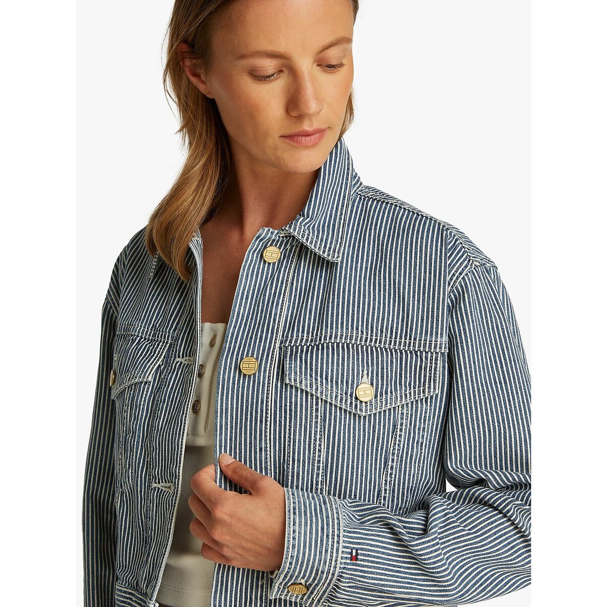Kort gestreept jasje gestreept blauw, TOMMY HILFIGER