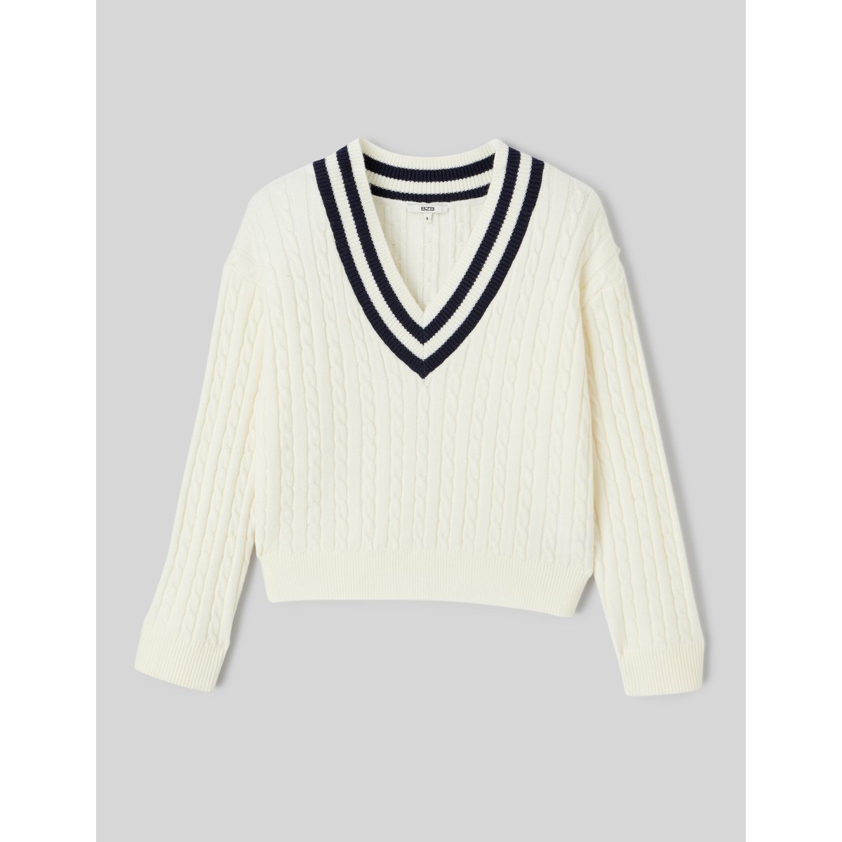 Pull col v blanc écru, BZB