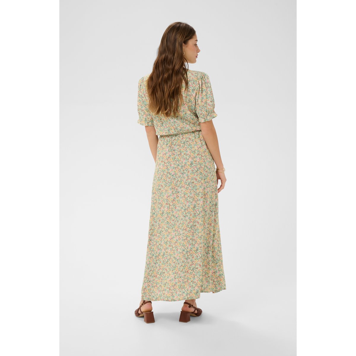 Robe vert green flower print, CREAM