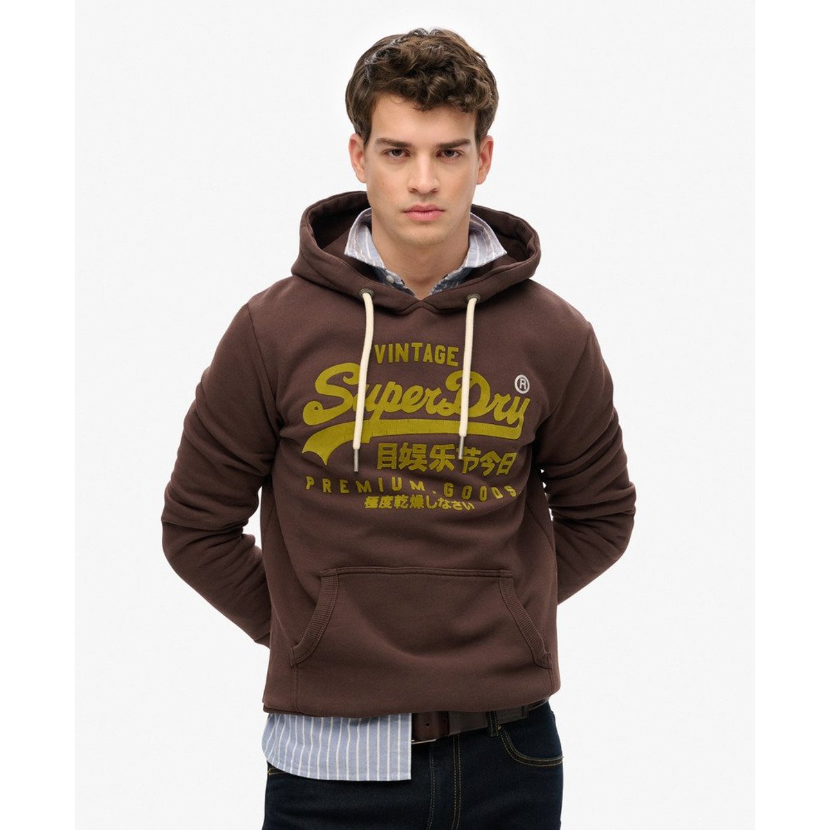 Sweat à capuche Vintage Logo Tonal marron grain de café, SUPERDRY