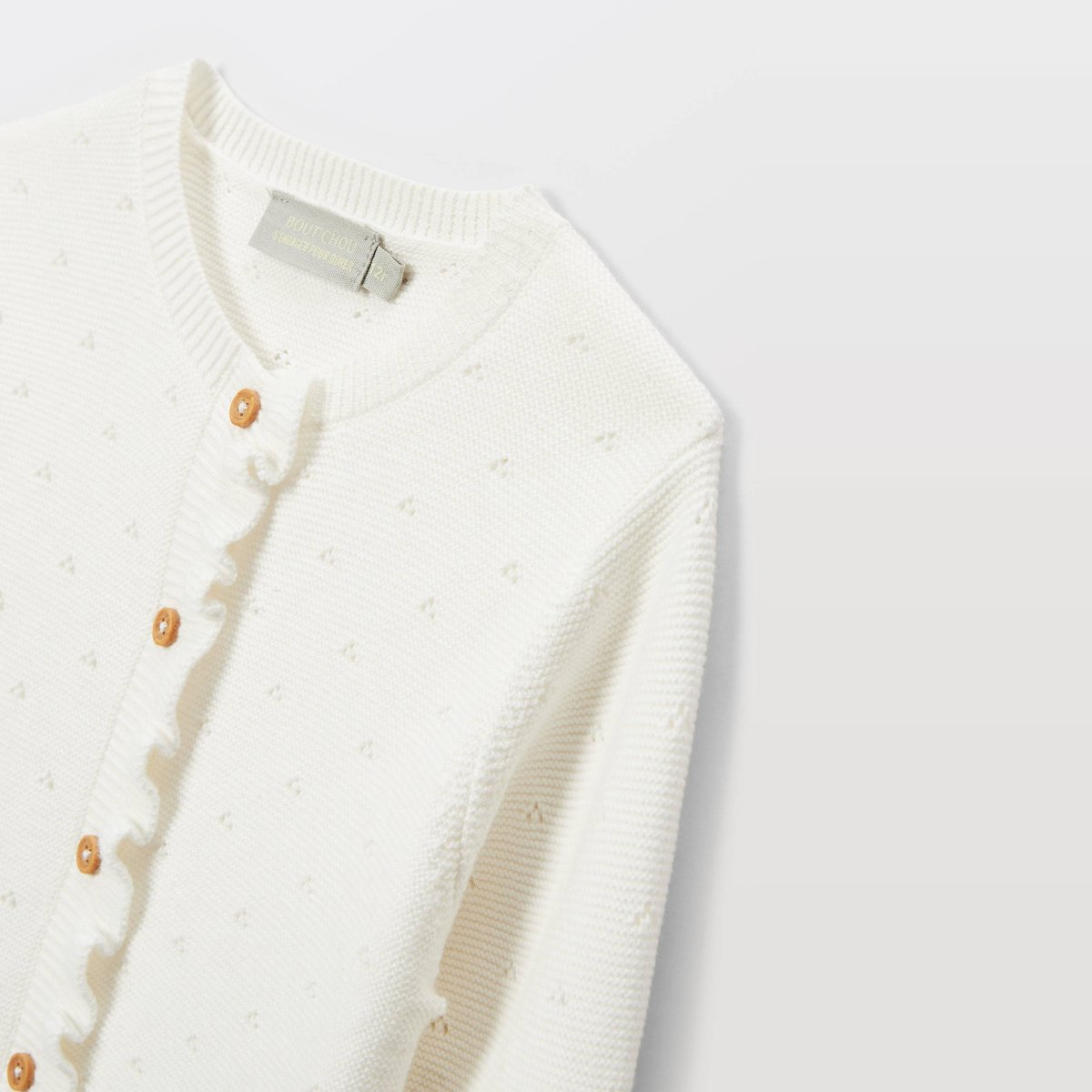Cardigan tricot fantaisie en coton ecru, BOUT'CHOU