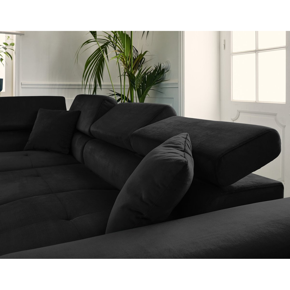 Canapé d'angle gauche convertible 5 places, DIMAS noir, BEST MOBILIER