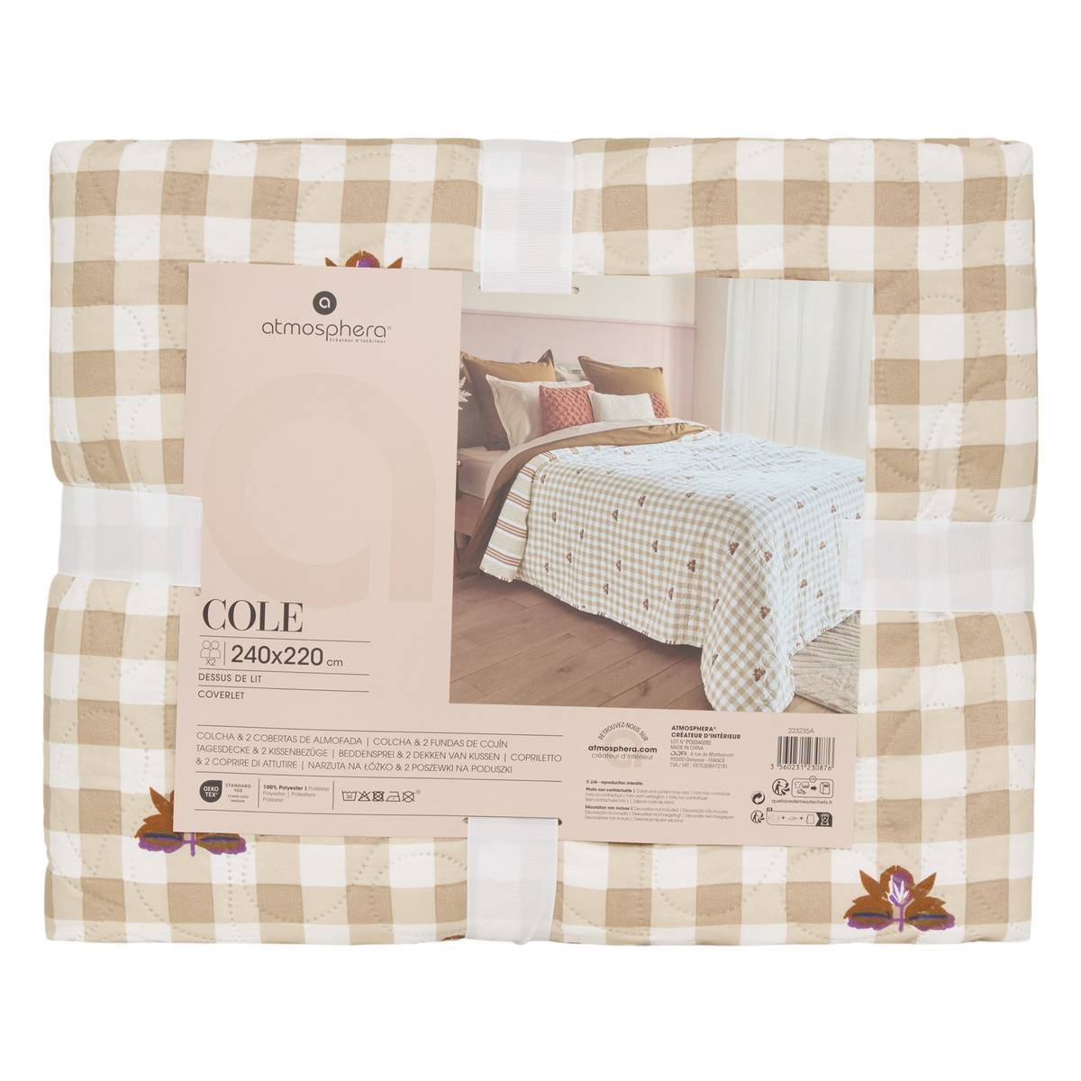 Dessus de lit double COLE beige lin, ATMOSPHERA