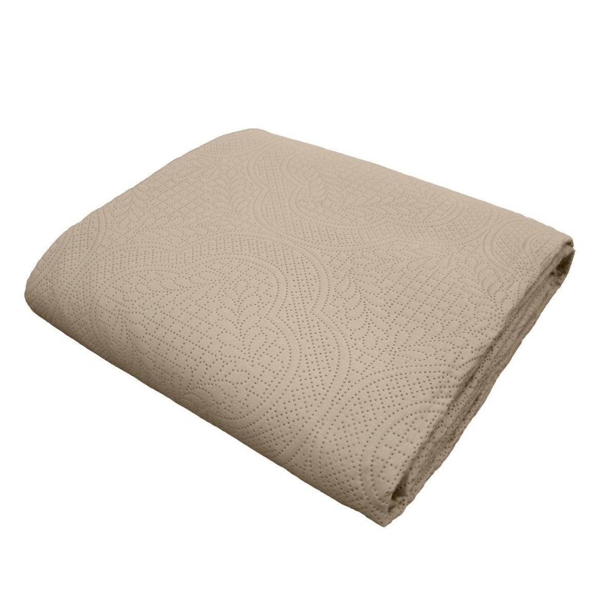 Couvre-lit 2 personnes matelassé microfibre Romane coloris lin beige, DECORATIE