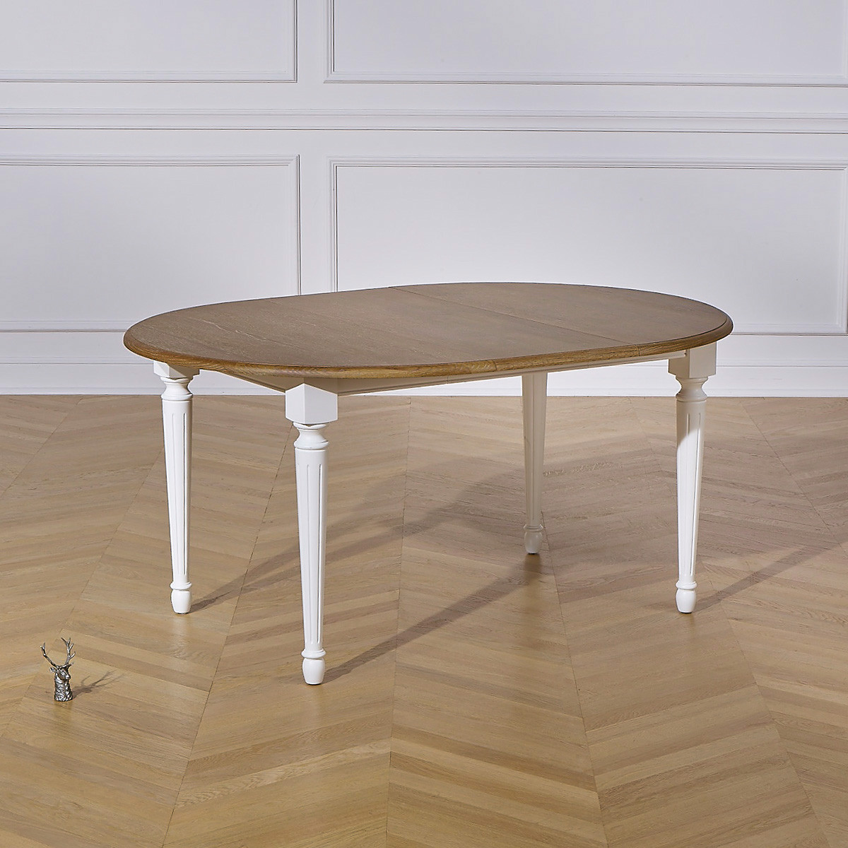Table ronde en chêne 1 rallonge 4/6 couverts ARLINGTON blanc, ROBIN DES BOIS