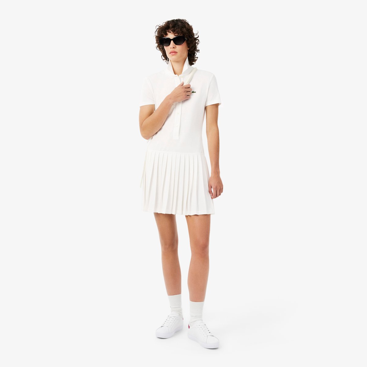 Robe polo plissée Piqué stretch blanc-70v, LACOSTE