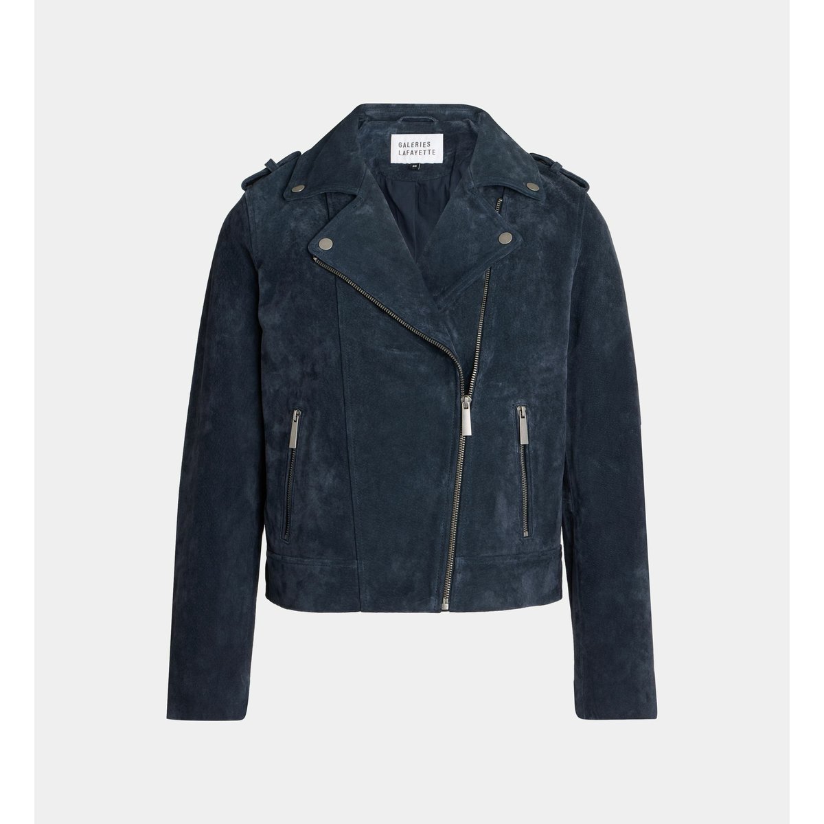 Blouson style motard pixie croûte de cuir bleu marine, GALERIES LAFAYETTE
