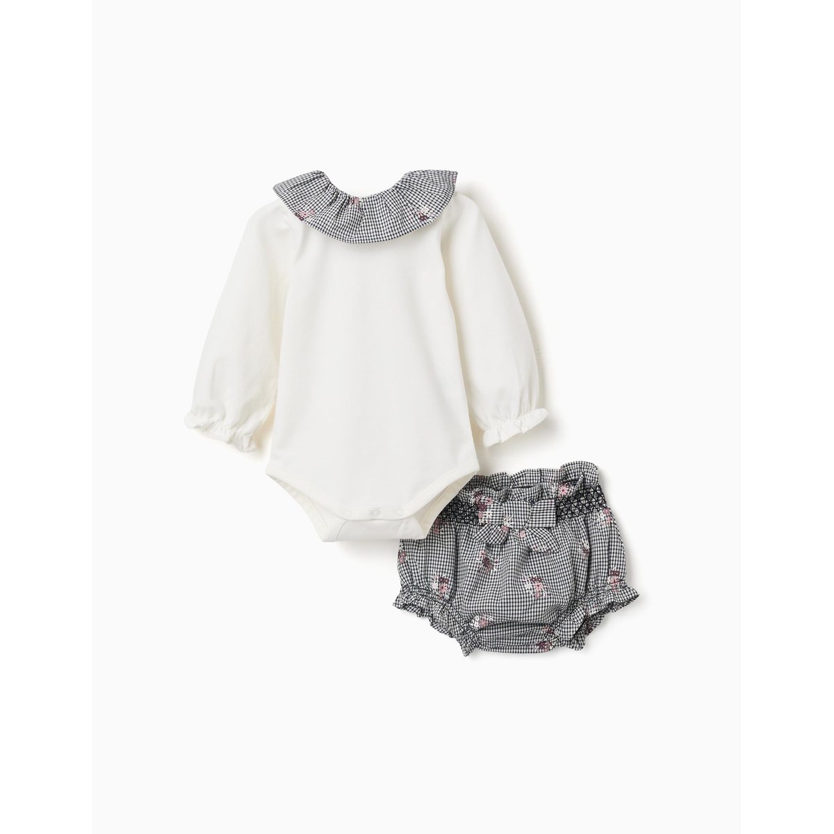 Body en coton et bloomer à carreaux Vichy blanc, ZIPPY