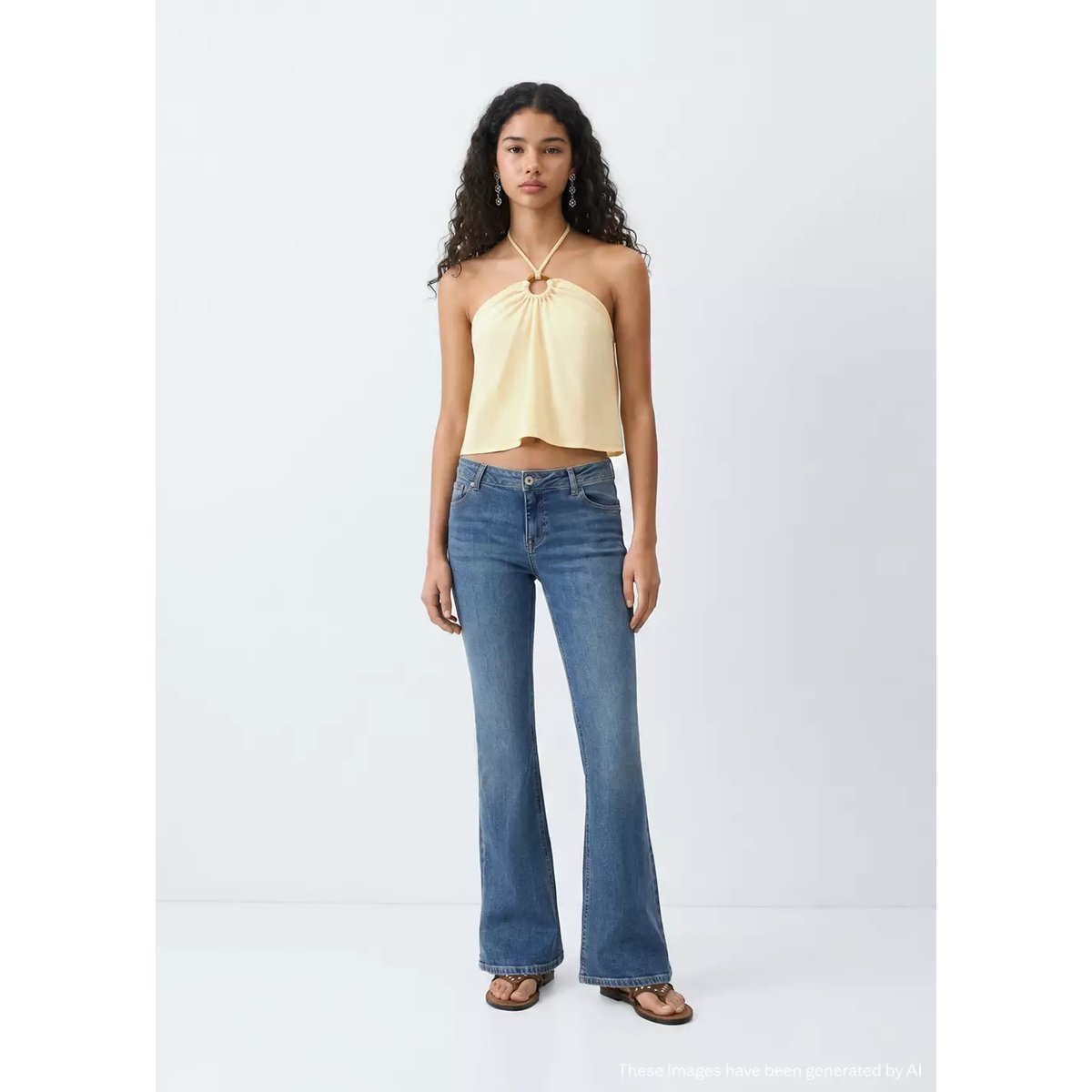 Top halter avec détail anneau jaune pastel, MANGO TEEN