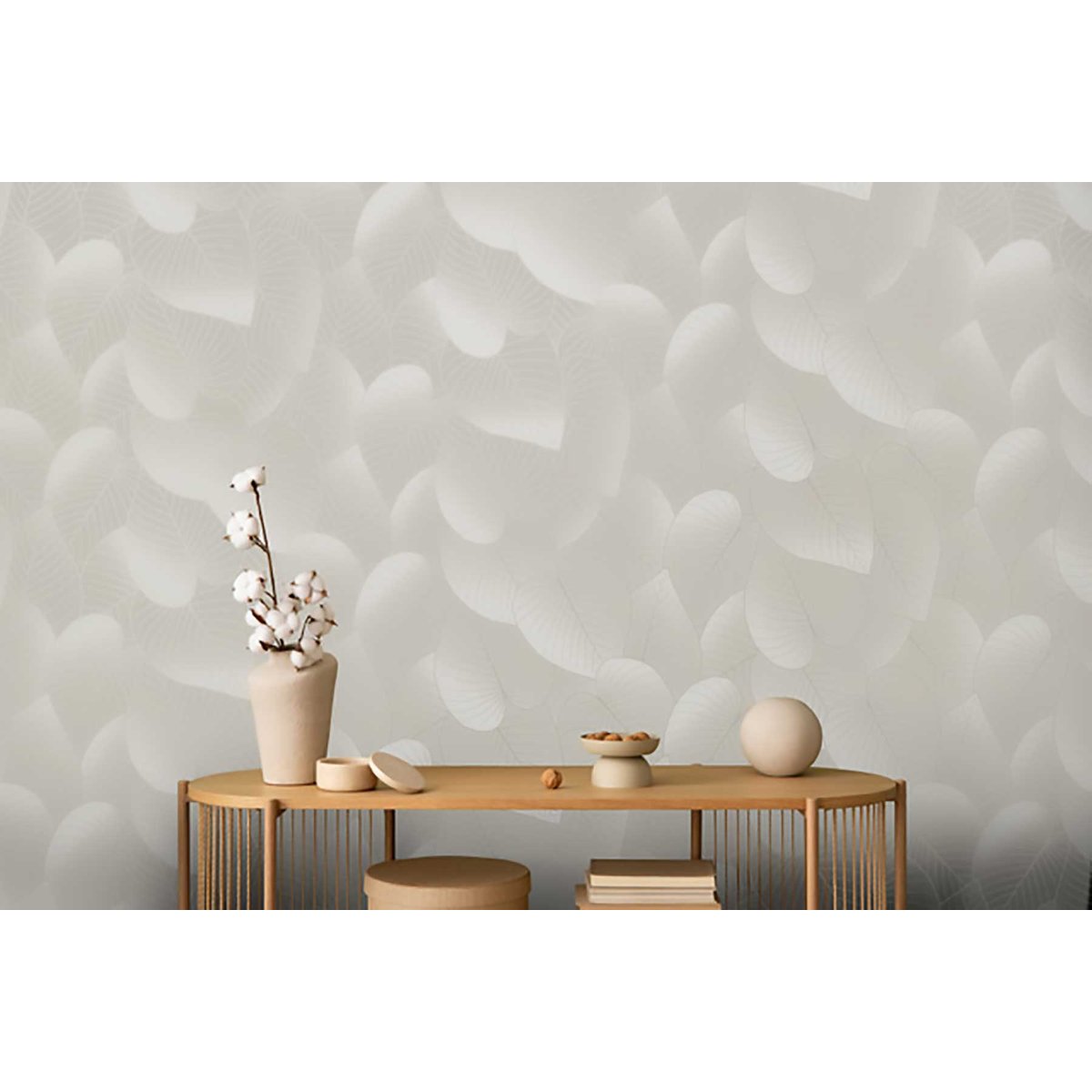 Papier peint feuilles tropicales beige lin beige, HEXOA