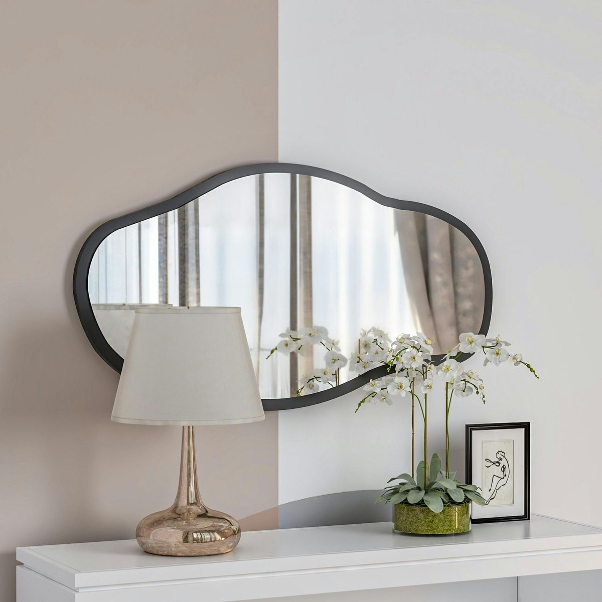 Miroir design organique forme libre - cadre noir CODY noir, PIER IMPORT