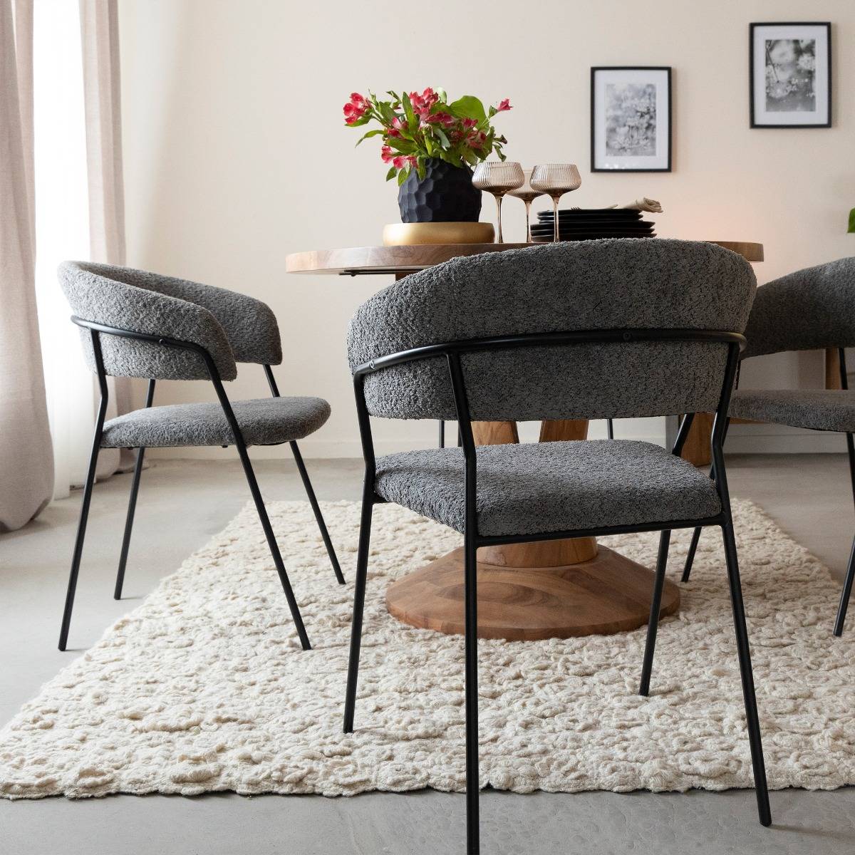 Lot de 2 chaises en tissu et métal KANOA gris, MADE IN MEUBLES 