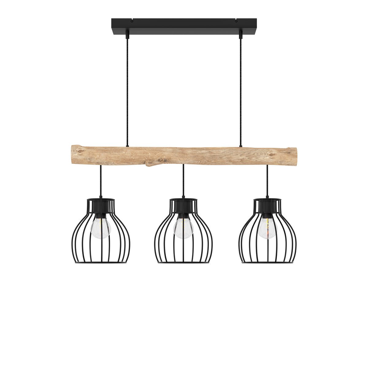 Suspension 3 lampes en bois d'eucalyptus et métal - ABBY naturel, MAISON PAVANE