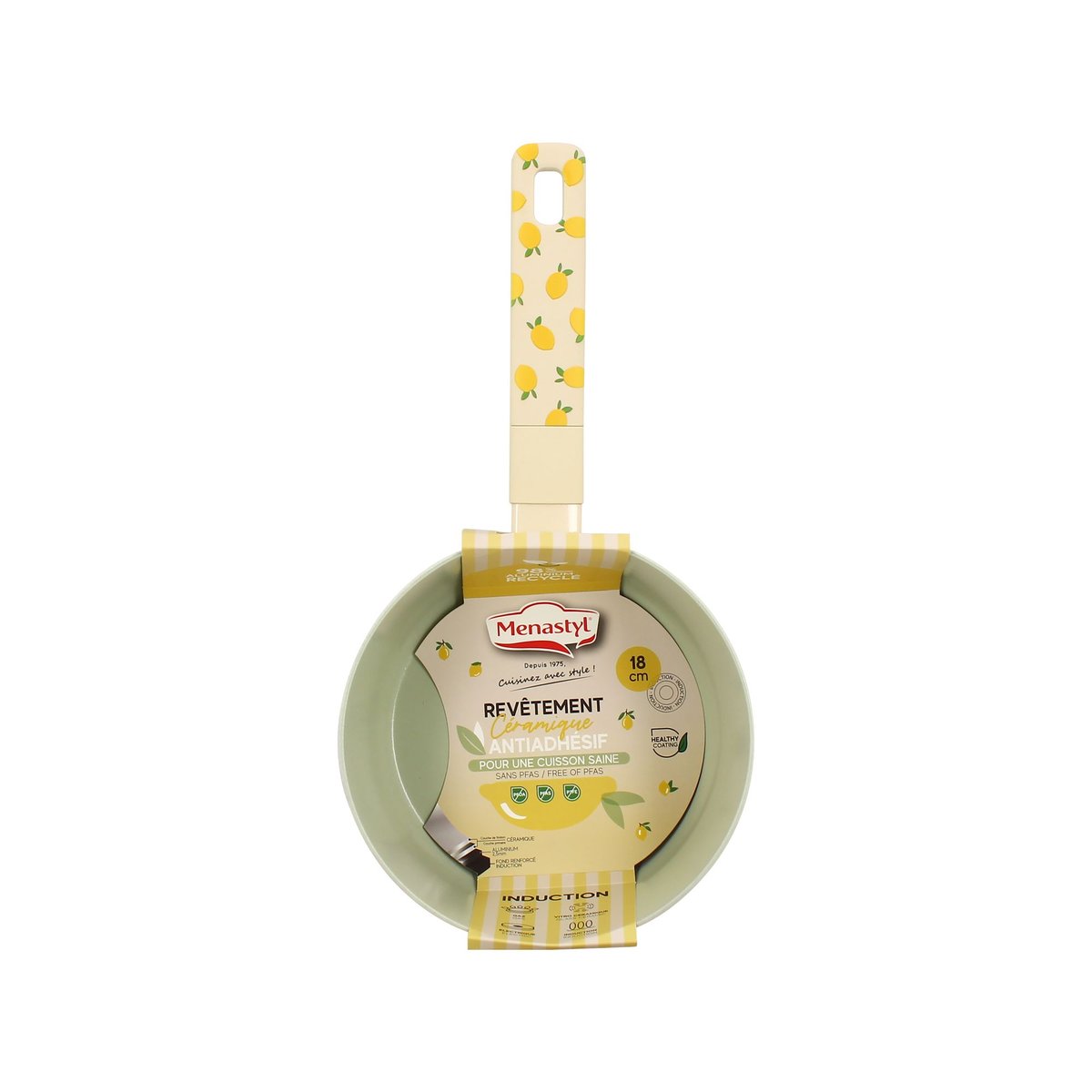 Casserole 18cm en aluminium, CITRON beige-vert, MENASTYL
