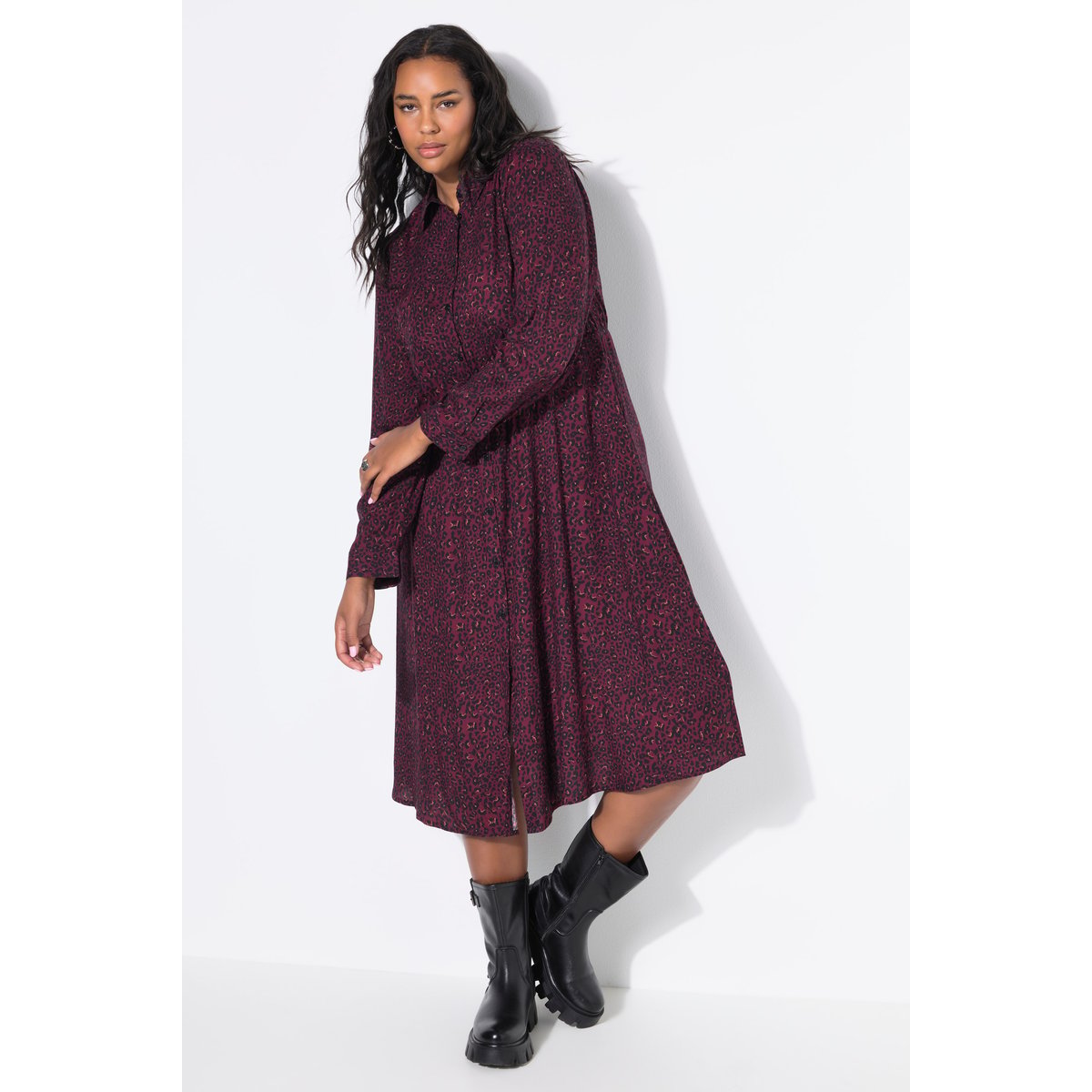 Robe maxi coupe trapèze, imprimé léopard rouge vin, STUDIO UNTOLD