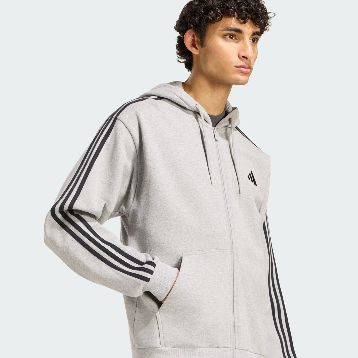 Sweat-Shirt À Capuche Zip Intégral French Terry 3 Bandes Essentials Sweat-Shirt À Capuche Zip Intégral French Terry 3 Bandes Essentials medium grey heather / white, ADIDAS SPORTSWEAR